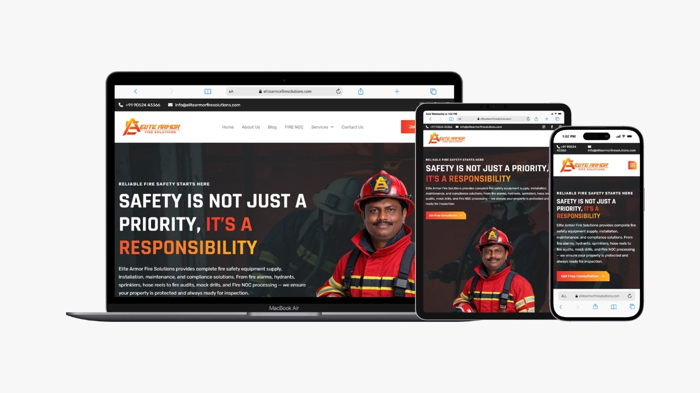 Elite Armour Fire Solutions — Website Design